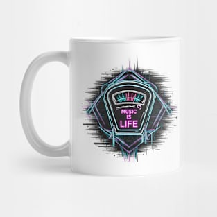 "Neon VU Meter Music Is Life Art Print" - Music Life Lover Song Mug